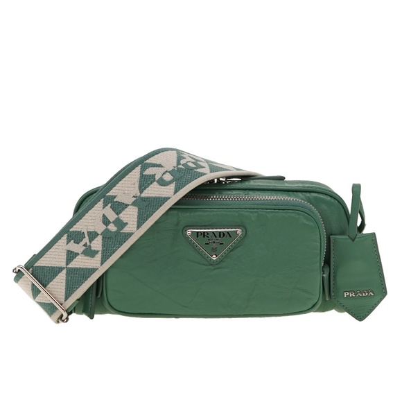 Prada Nappa Antique Shoulder Bag Multi Pocket Green 1BH198 New - Picture 1 of 7